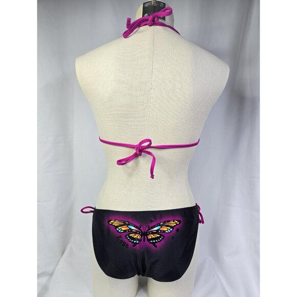 Y2K Black Pink Cutout Swimsuit One Piece Punk Grunge Tattoo Art Beach Sexy Edgy - Picture 4 of 16